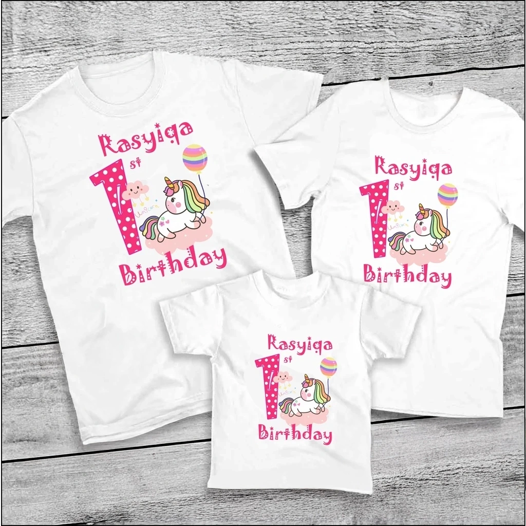 Kaos Couple Family Birthday Custom Tema Unicorn 2 - Free Ganti Nama Dan Angka