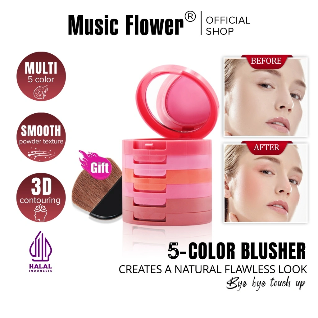 MUSIC FLOWER 5-in-1 Color Blush On Powder Natural Flawless Look Soft & Silky Texture