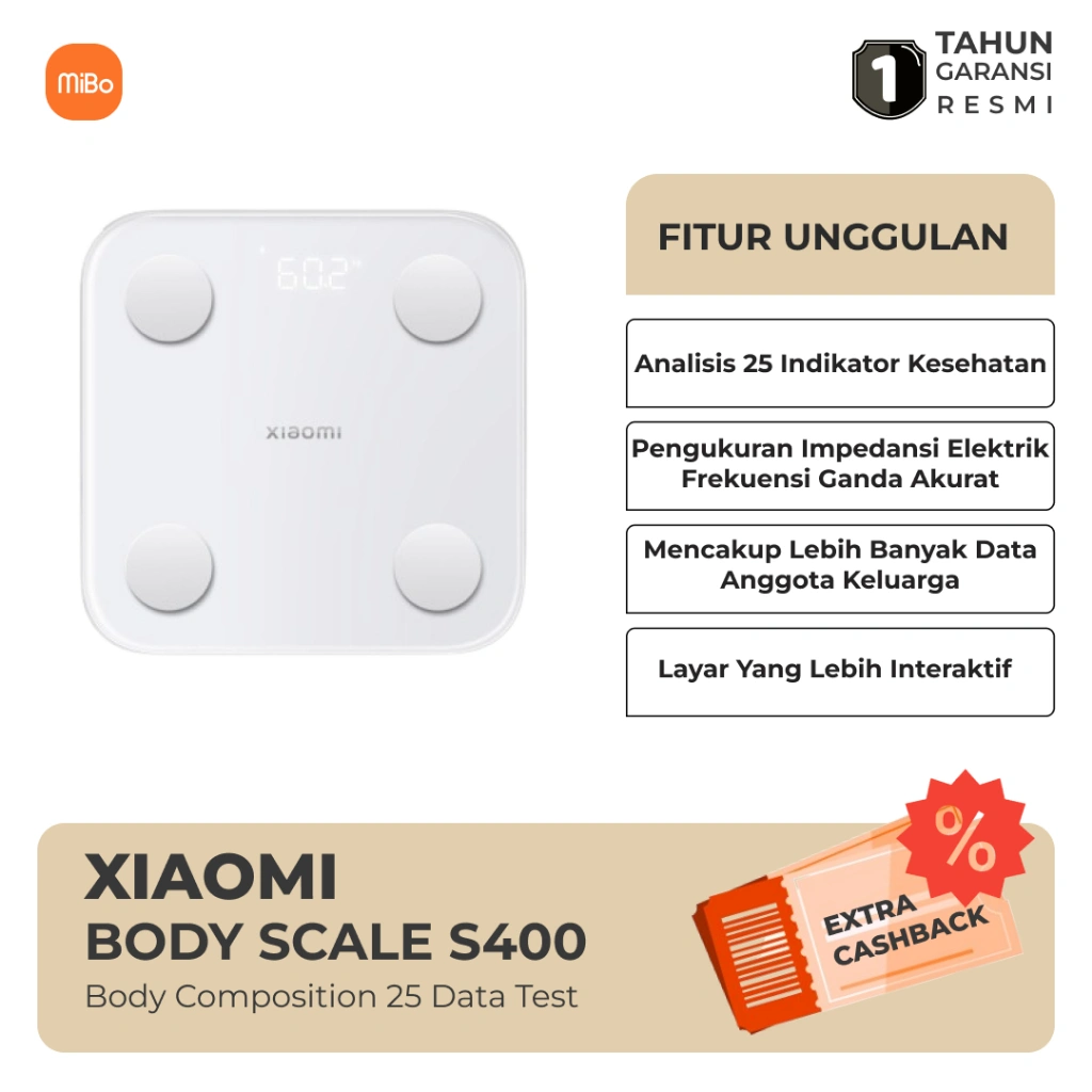 Xiaomi Body Composition Scale S400 Timbangan Badan 25 Data Kesehatan Garansi Resmi