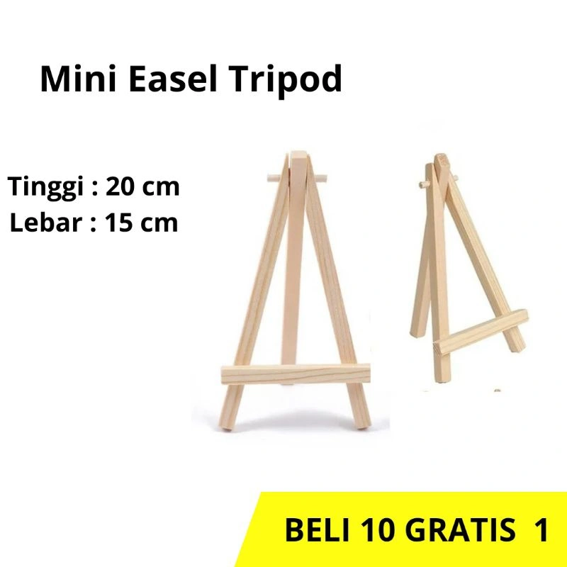 Stand Poto Mini Easel Tripod Kayu Tinggi 20cm Lebar 15cm Stand Kanvas Lukis Sandaran Hp