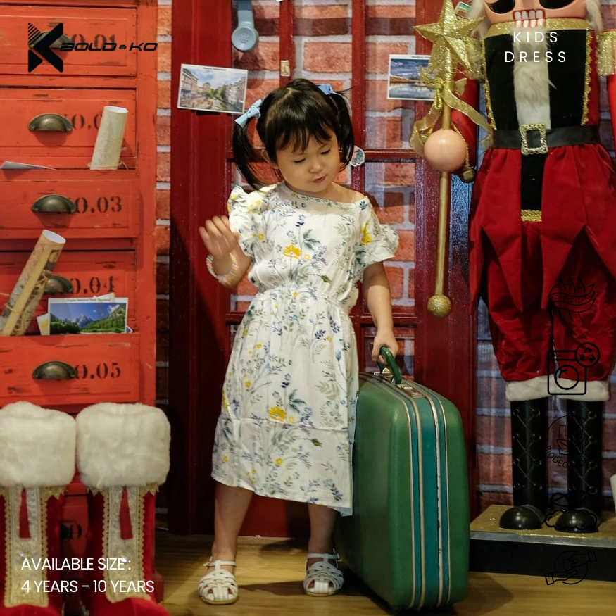 BOLD&KO Mini Dress Premium White Floral / Baju Anak Perempuan / dress anak / atasan anak