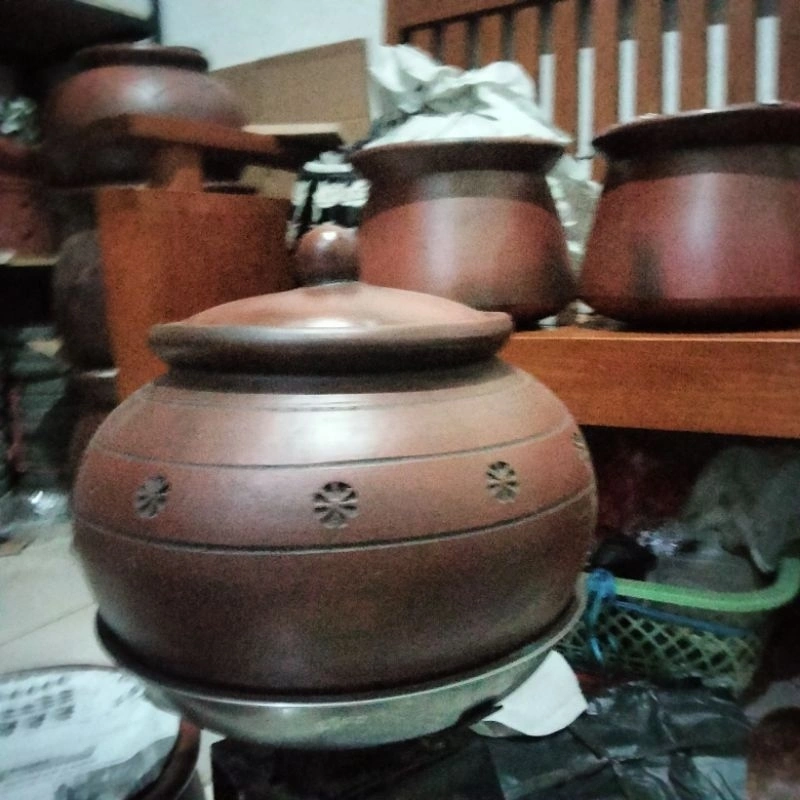 Gentong kendil dawet / tempat beras 5 liter tanah liat komplit tutup free packing