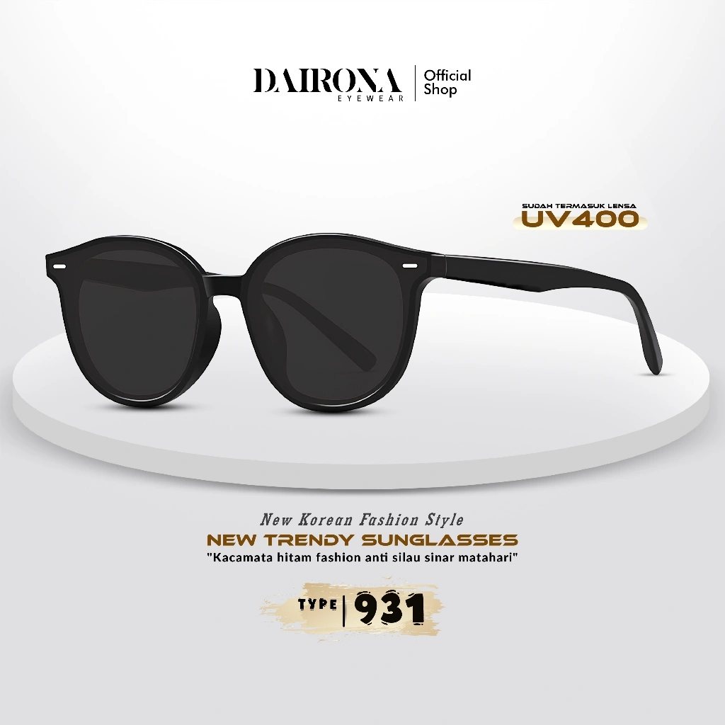 Dairona Eyewear Kacamata Hitam Anti Silau UV400 Polarized Sunglasses Gaya Korea Kekinian Pria Wanita Terbaru Bentuk Bulat PC 931
