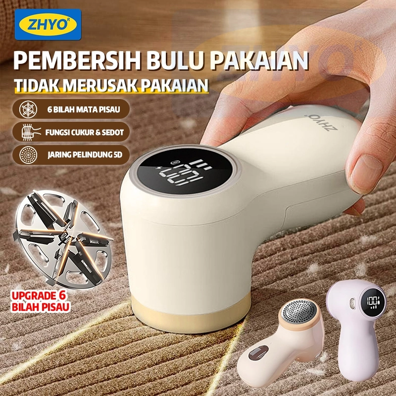 ZHYO Alat Penghilang Bulu Pakaian 6 Pisau 2-in-1 Penyedot dan Pemangkas Bulu Pemangkas Bulu Pakaian Rumah Tangga - Mesin Cukur Serat Kain