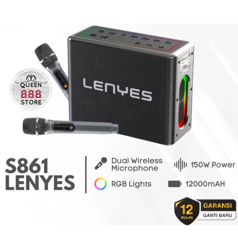SPEAKER LENYES S861 SPEAKER KARAOKE SPEAKER LENYES 150W BLUETOOTH 5.0 TWS DUAL MICROFONE POWERFULL BASS SPEAKER KARAOKE LENYES S861