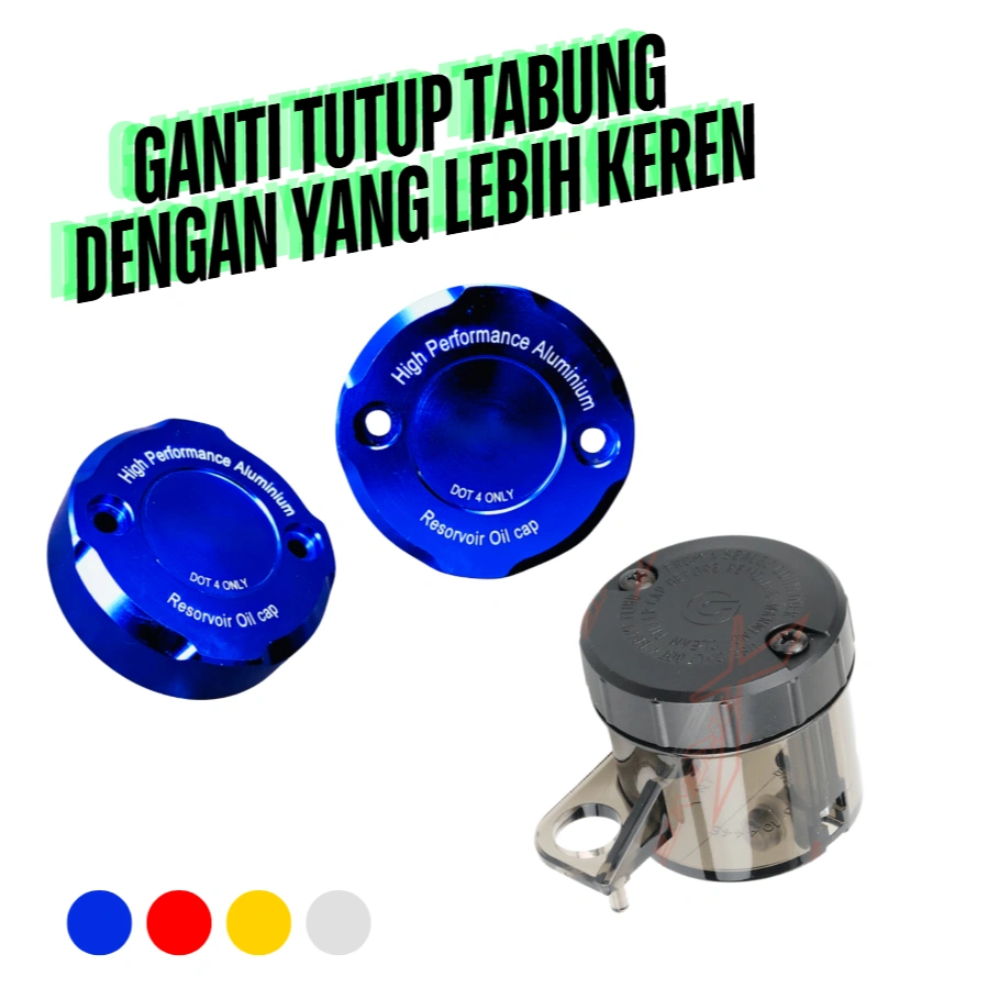 TUTUP TABUNG MINYAK REM BIG CNC UNIVERSAL RESEVOIR TABUNG MINYAK BIRU MERAH SILVER HITAM ALUMUNIUM
