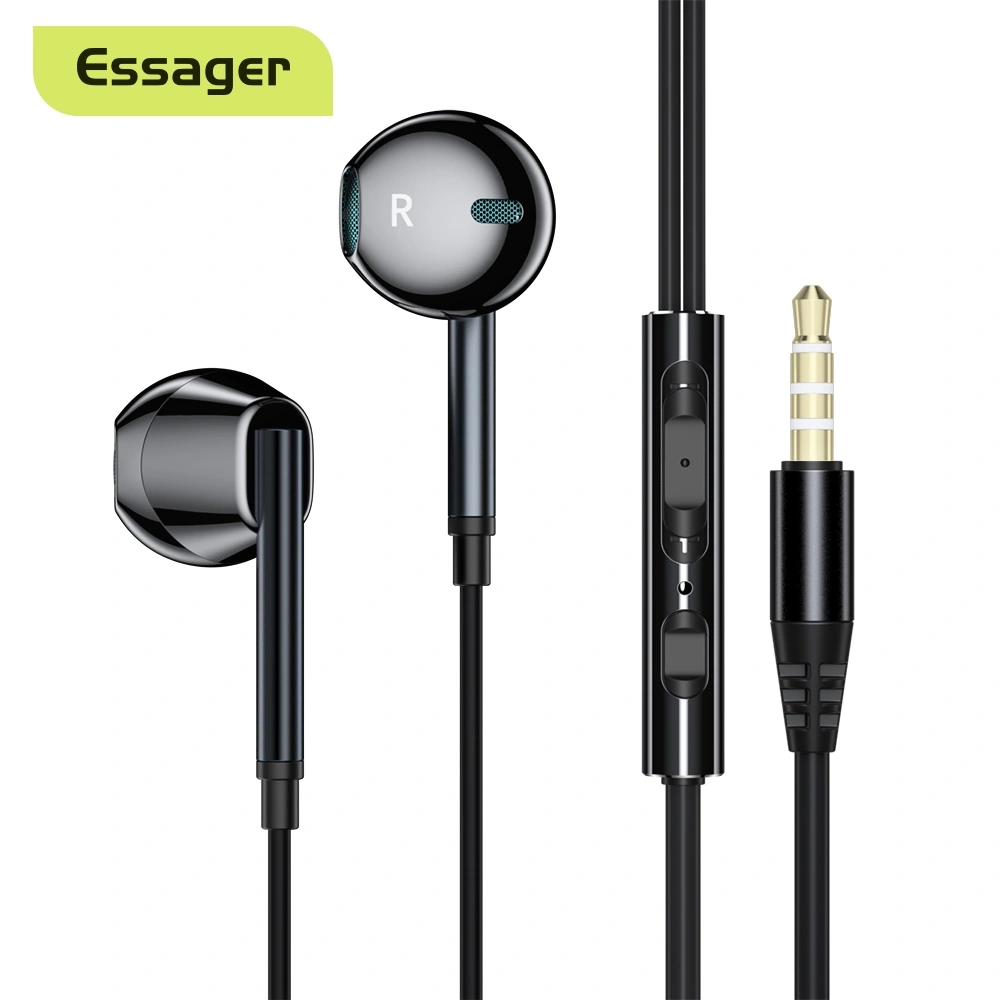 ESSAGER Earphone Wired In Ear Earphone  Encok 3.5mm Wired Mic Kabel Jack High Sound Quality Handsfre Garansi 1 Tahun