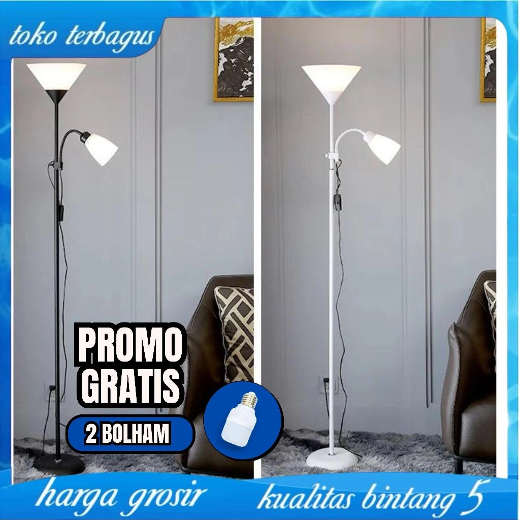 lampu meja stand lampu lantai berdiri double lamp standing lamp