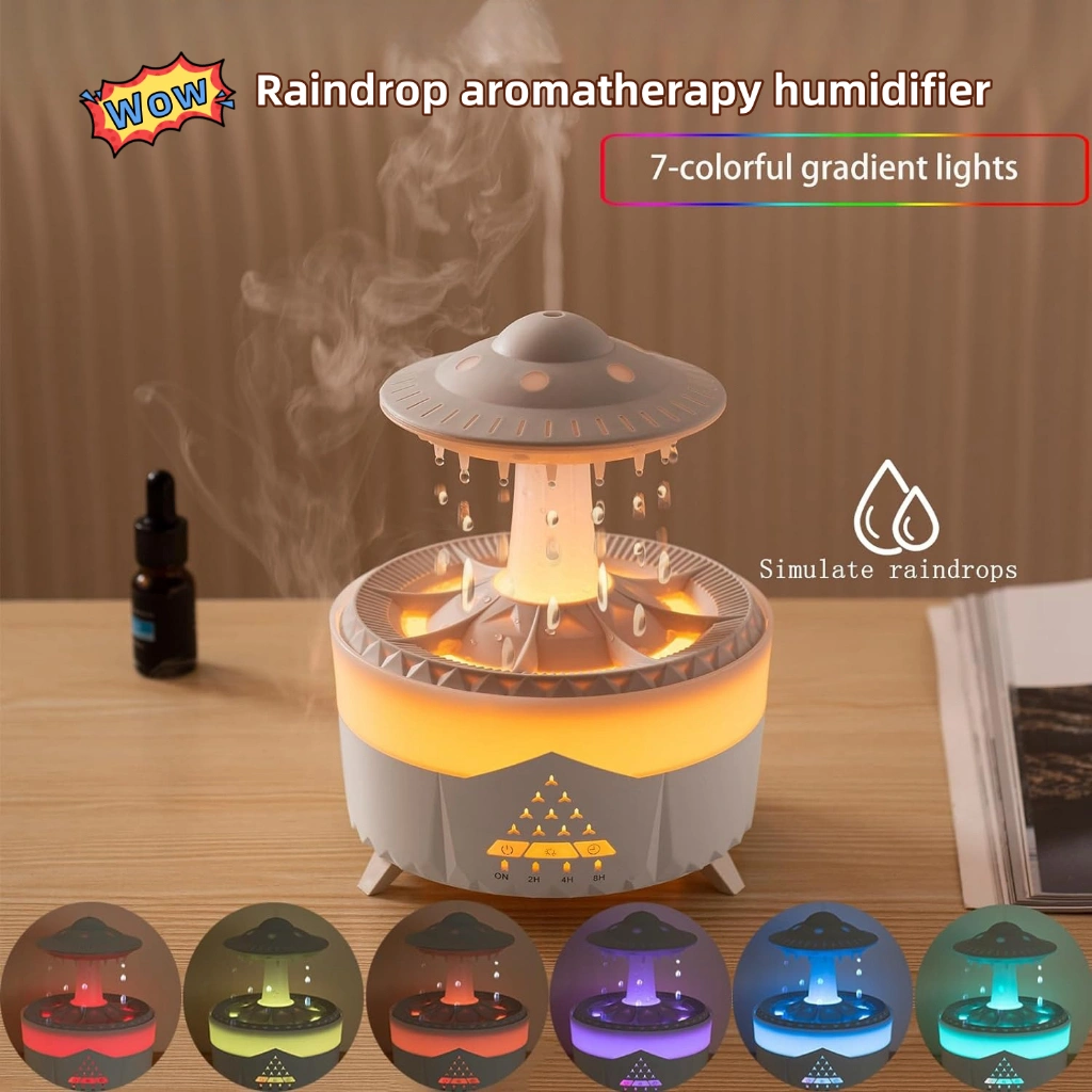 Humidifier Aromatherapy Diffuser Lampu LED 7 Warna  Raindrop Diffuser, Pelembap Udara, Pelembap Udara Kabut Dingin dengan 4 Pengatur Waktu, Alat Penguap untuk Kamar Bayi, Rumah, Kamar Tidur, dan Kantor