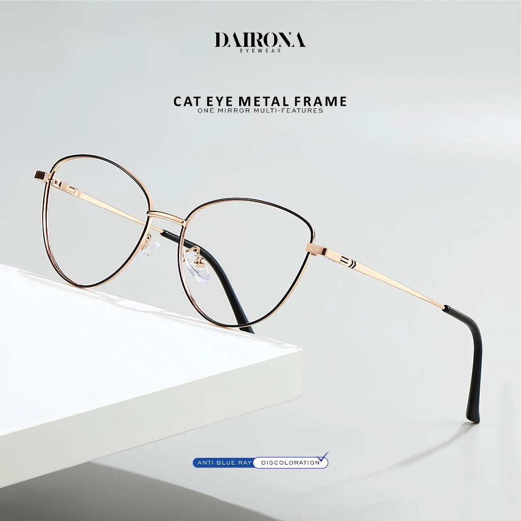 Dairona Eyewear Kacamata Cat Eye Photocromic Minus Anti Blueray Anti Radiasi Bluecromic Wanita Pria 2 in 1 Photocromic Anti Silau Bentuk Cat Eye TR-90+Metal 9603