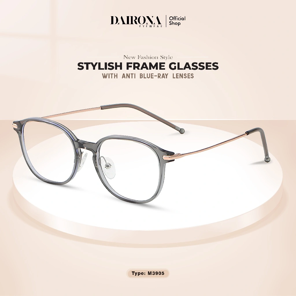 Dairona Eyewear Frame Kacamata Minus Photocromic Anti Blueray Anti Radiasi Bluecromic Kacamata Fashionable Pria Wanita Bentuk Kotak Bahan TR-90+Metal M3905
