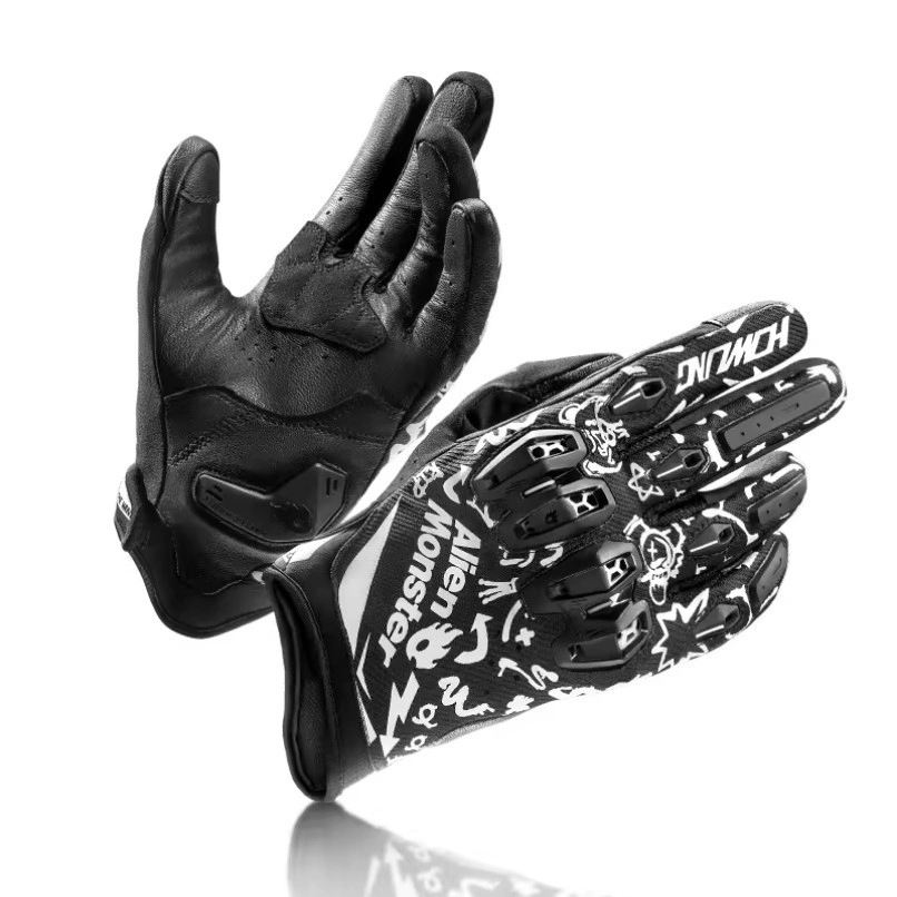 Alien Monster Shell Ventilation Luminous Leather Gloves Sarung Tangan Motor