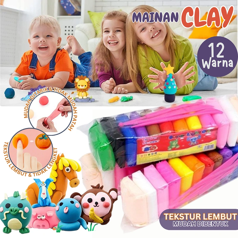 Clay Mainan Anak 12 pcs Warna Warni Edukasi Lilin Dough Color Play Mainan Bentuk Edukatif Kreatif