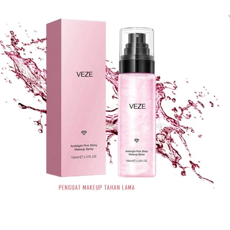 BPOM Veze VZ55038 Setting Makeup Spray Veze Pink Shiny Makeup Spray Pelembab Kontrol Minyak Tahan Air 100 ml