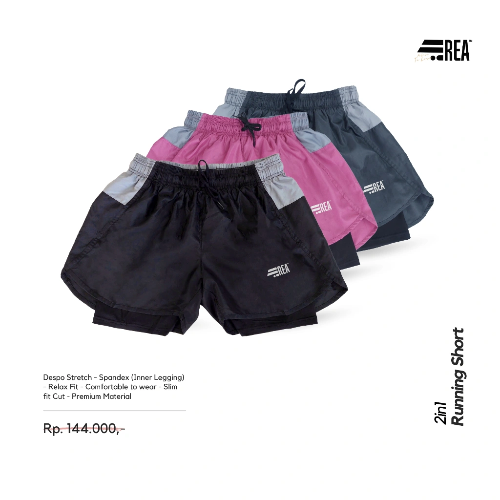 REA ACTIVEWEAR - Celana Pendek Olahraga 2in1 Legging Wanita
