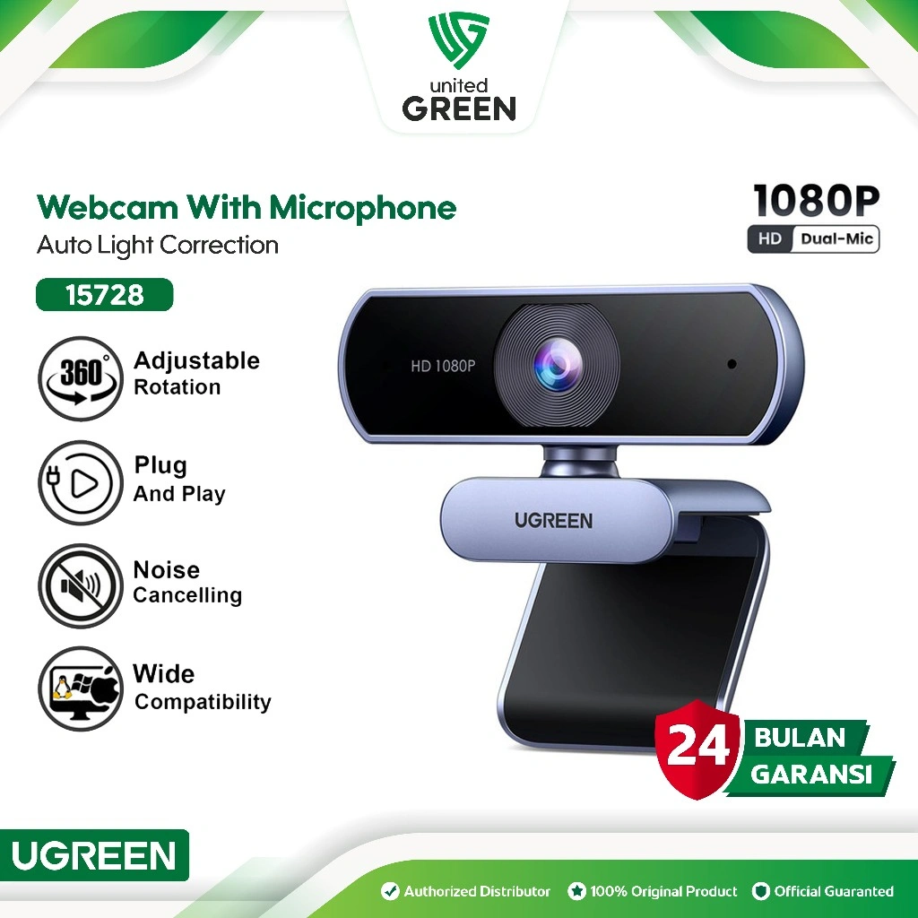 UGREEN Webcam 2K Full HD Resolution 1080P 30fps Built in Dual Mic Auto Focus & Noise Cancelling Webcam Camera 15728