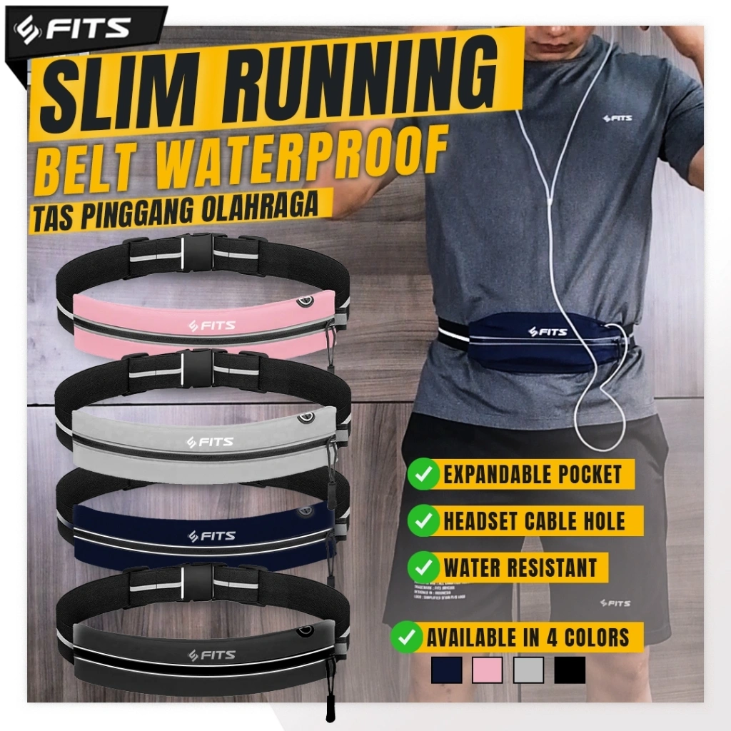 FITS Slim Running Belt Waterproof | Running Bag | Tas Pinggang Olahraga
