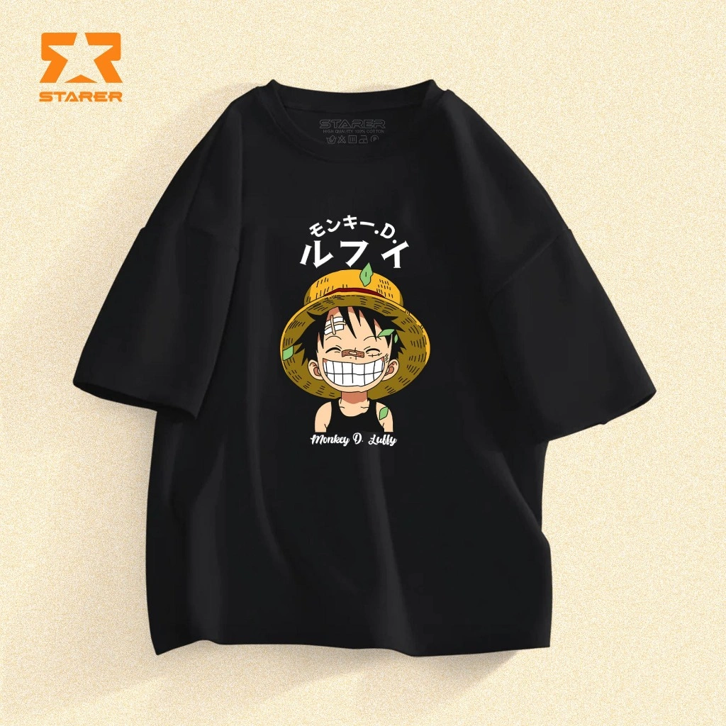 STARER Kaos T-Shirt Unisex Pria Wanita Distro Lengan Pendek Polos Cotton Baju Sablon Luffy 0095