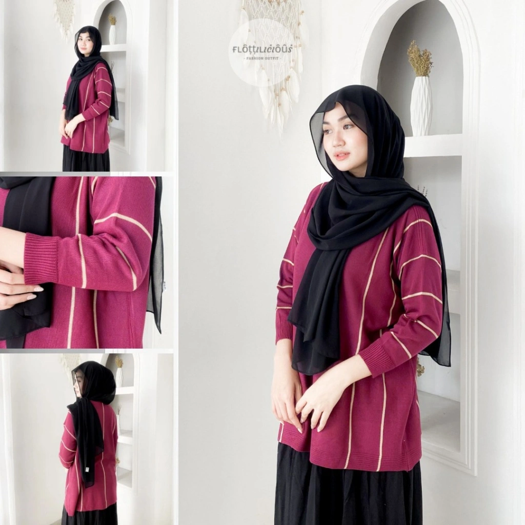 KAYLE TOP KNIT OVERSIZE - FLOTTILICIOUS / atasan wanita / baju jumbo oversize / big size / bahan knit rajut / blouse murah / hijab ootd / fashion style / korean style