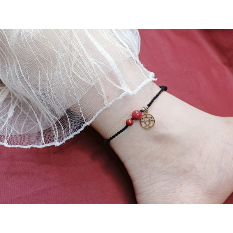 Gelang Kaki Adjustable Charm Hoki Dan Sejahtera Kombinasi Batu Pasir Merah Tali Simpul Tahan air HS1 Bracelets