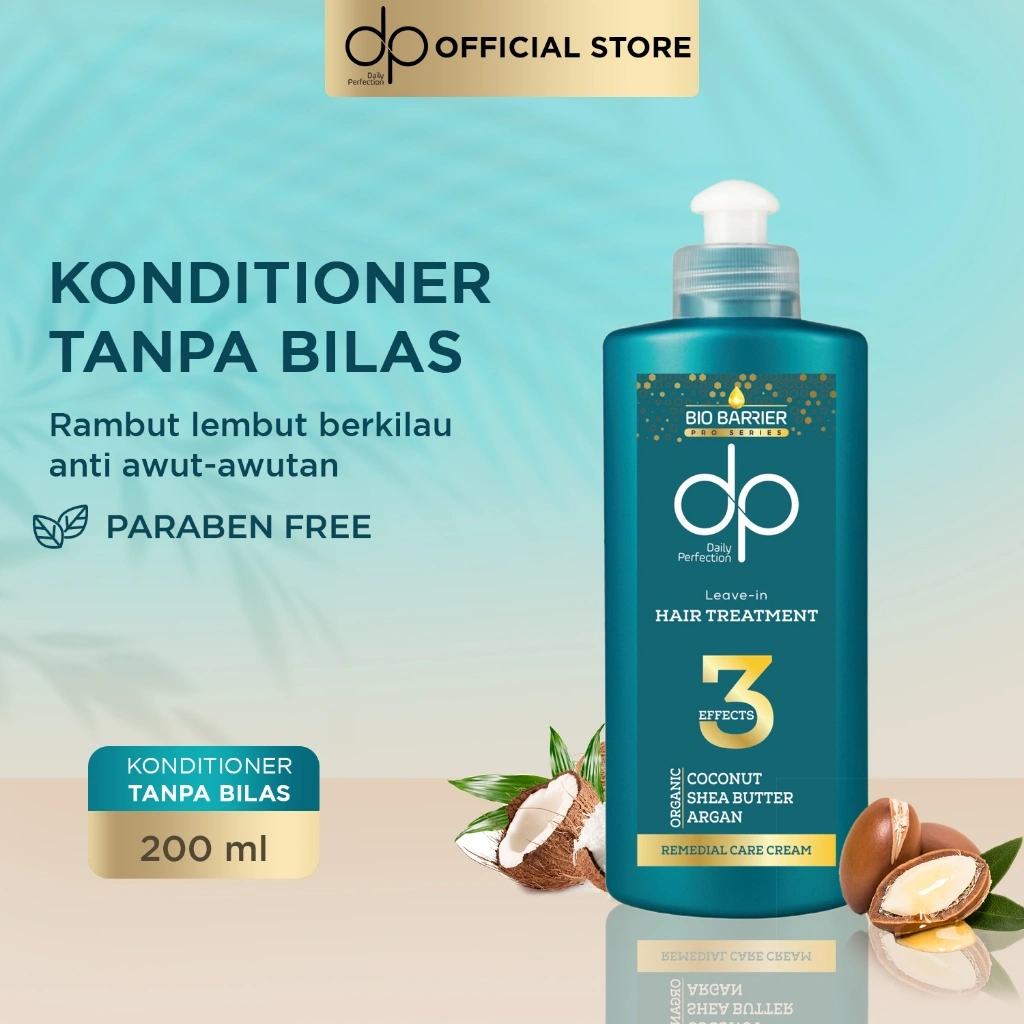 DP Daily Perfection Bio Barrier Leave In Hair Treatment 200 ml - Salt Free Konditioner Bebas Garam Kondisioner Keratin Biotin Conditioner Rambut Lebih Sehat Anti Rontok Ketombe Halal Hijab