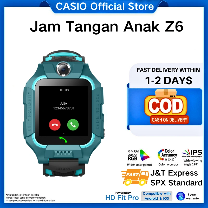 【✅ ​​2 tahun garansi】Smartwatch anak Z6 ，layar sentuh AMOLED 1,44 inci，（Voice intercom, remote photos, SOS, real -time GPS positioning，Alarm clock，computer）jam tangan IP67 tahan air，480mAh