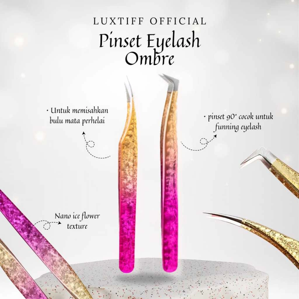 Pinset Eyelash Ombree|Stainless Steel Tweezer Set Straight Tip Curved Tweezers|for Eyelash Extensions|Glitter Stainless Steel Eyelash Tweezers
