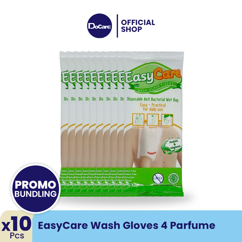 [Promo Bundling 10 Pack] - EasyCare Wash Gloves 4 Sheets Perfume / Washlap Non Alcohol / Tissue Basah Antiseptik & Bakteri / Tissue Mandi Sekali pakai