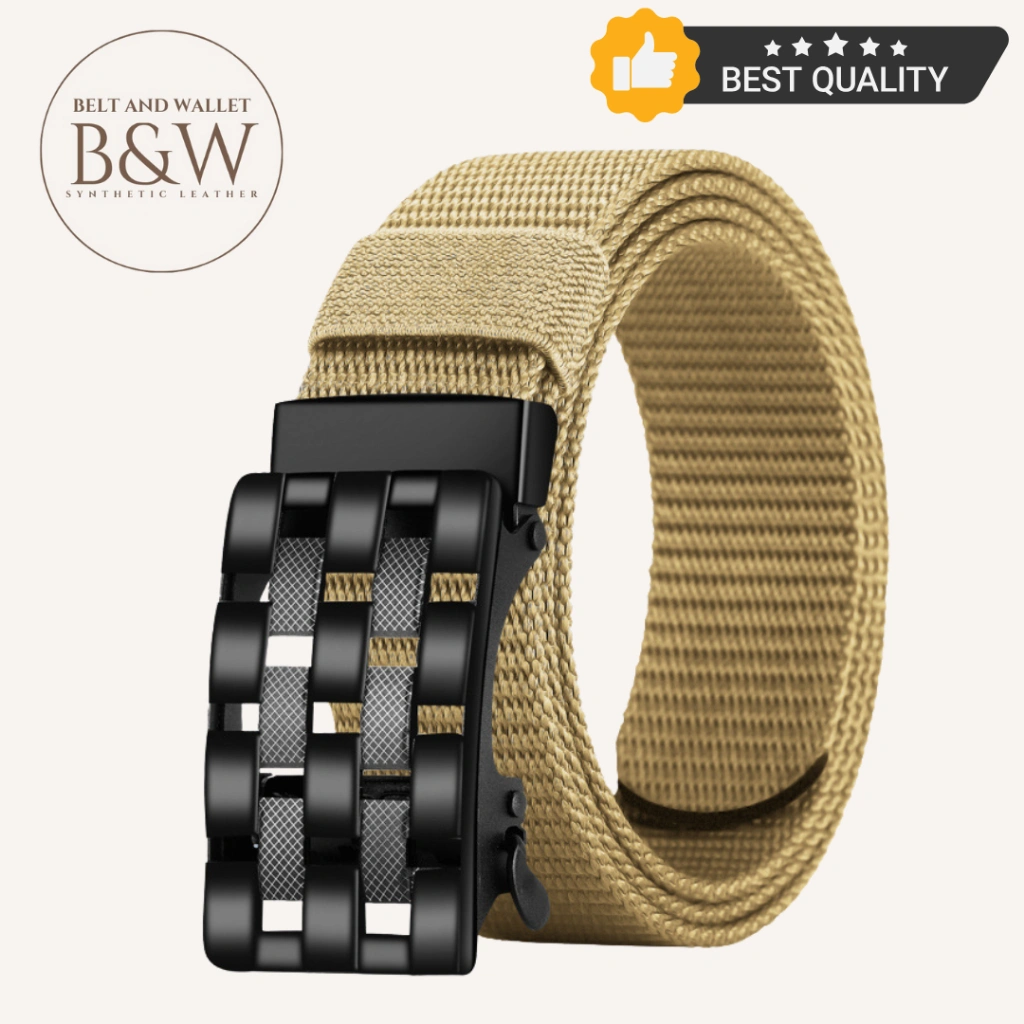 Sabuk Ikat Pinggang FBTP-02 Khaki Pria Canvas Nylon Gesper Besi Anti Karat Premium Casual CHN3