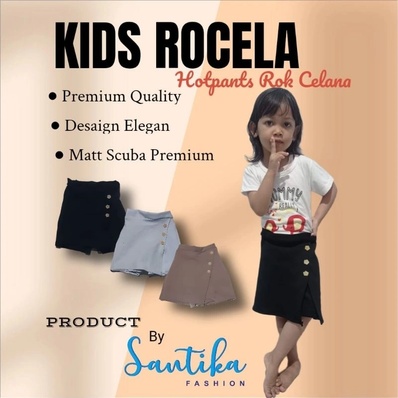 SANTIKA FASHION KIDS ROCELA HOTPANT ROK CELANA PENDEK ANAK PEREMPUAN USIA 3,4,5 TAHUN | Hotpants Scuba Anak Perempuan | Rok Celana Hotpants ROCELA Scuba Terbaru