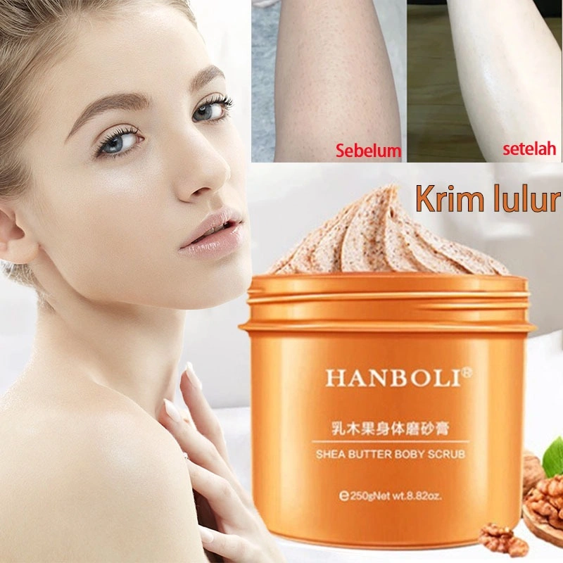 Scrub Tubuh Shea Butter 250g Scrub Tubuh Eksfoliasi untuk Menghilangkan Sel Kulit Mati Memutihkan