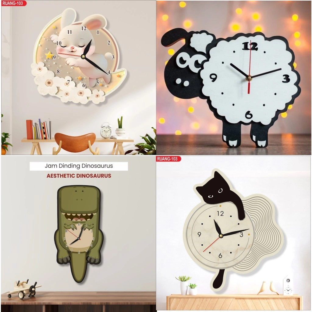 Ruang271 - Jam Dinding Clock Ukir kucing Hiasan Dinding Ruang Tamu Kamar tidur anak