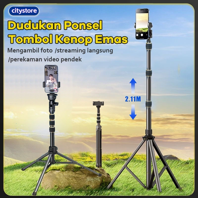 citystore Tripod Stand Handphone 2.1 Meter / Tripod Kamera Aksi / Dilengkapi dengan Mini Ball Head / Tripod untuk Live Streaming / Dilengkapi dengan Ring Light