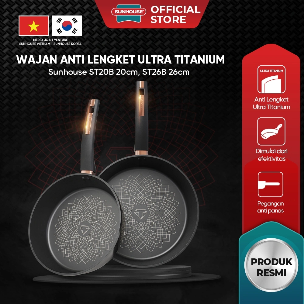 SUNHOUSE WAJAN TEFLON ULTRA TITANIUM ST20B/ST26B/Penggorengan/Pan
