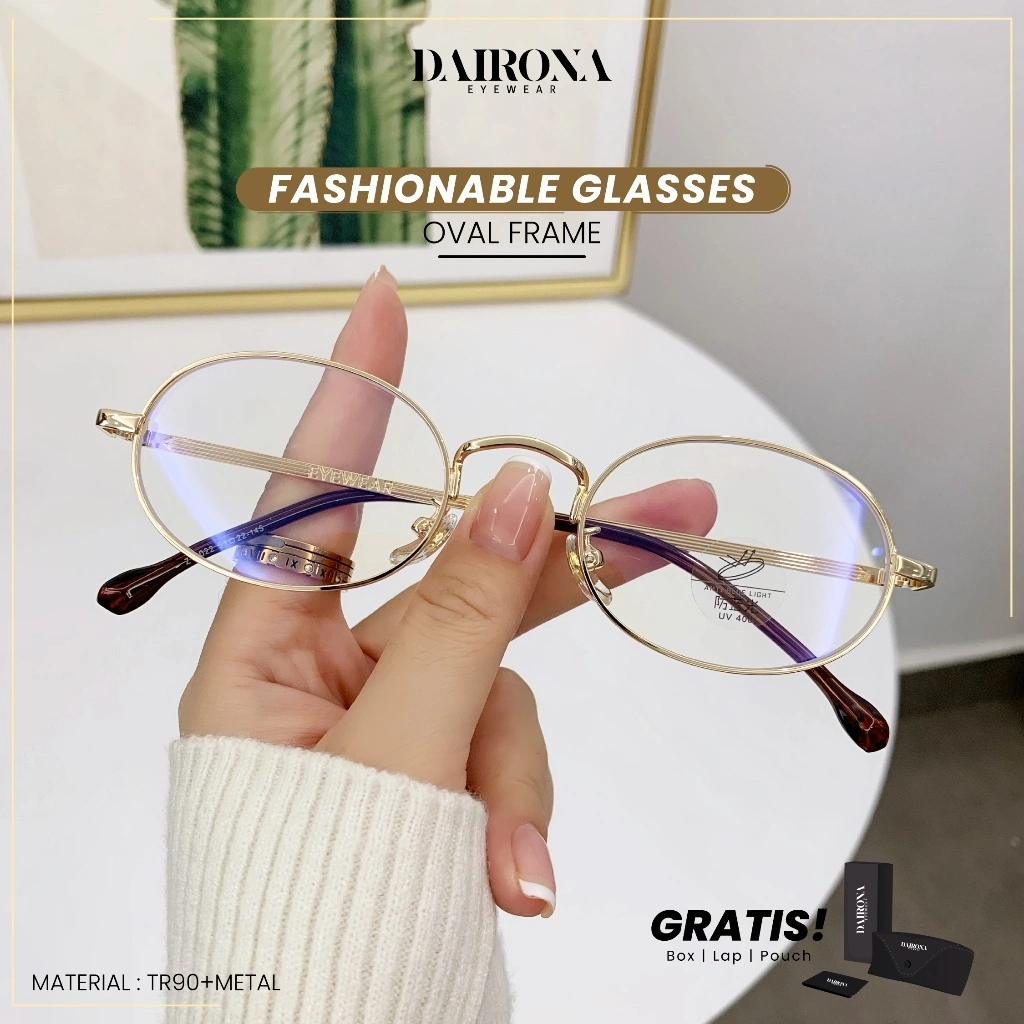 Dairona Eywear Kacamata Minus Anti Blueray Radiasi Photocromic Pria Wanita Terbaru Kacamata Fashion Bentuk Oval Bahan TR-90+Metal 8022