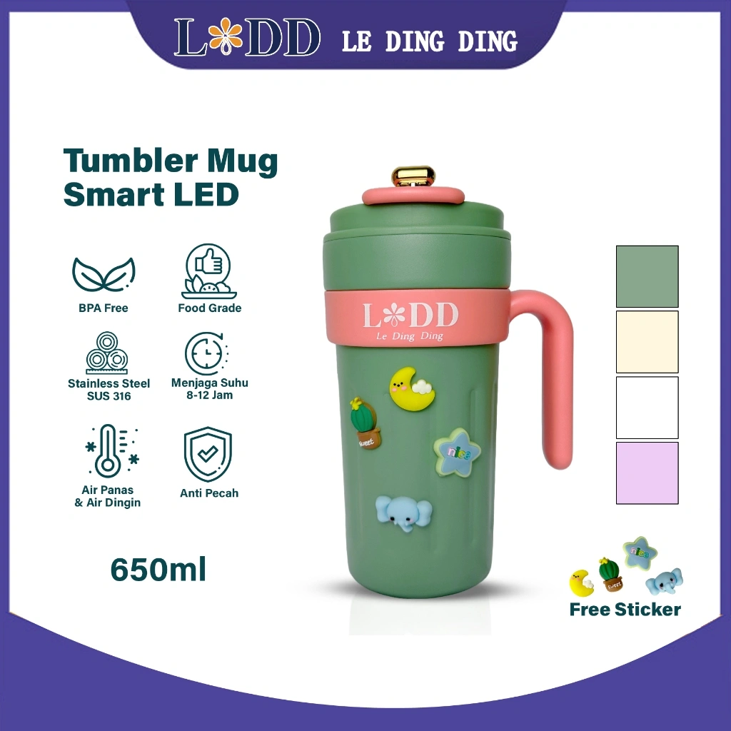 Le Ding Ding-Botol Minum Tumbler Aesthetic Smart LED Stainless Steel SUS 316 Vacuum Insulated 650ml