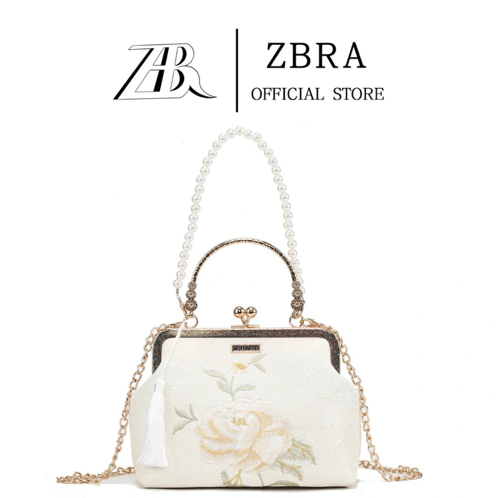 ZBRA Tas Selempang Wanita Mini Mutiara Elegan Muat HP 6.7 inchi - Handbag Pesta White (B) #8846