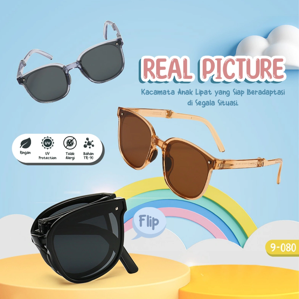 Dairona Eyewear Kacamata Hitam Anak Remaja Fashionable Kids Sunglasses Terbaru UV400 Polarized Anti Silau Bentuk Bulat TR-90 Lentur 9-080