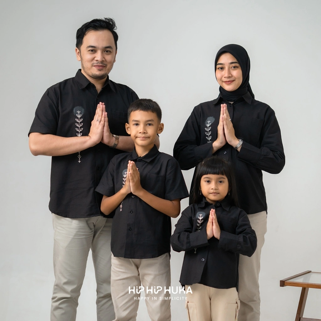 HipHipHuka - Baju Couple Keluarga Kemeja Linen Sarimbit Family Set Ayah Ibu Anak  Mustika Series