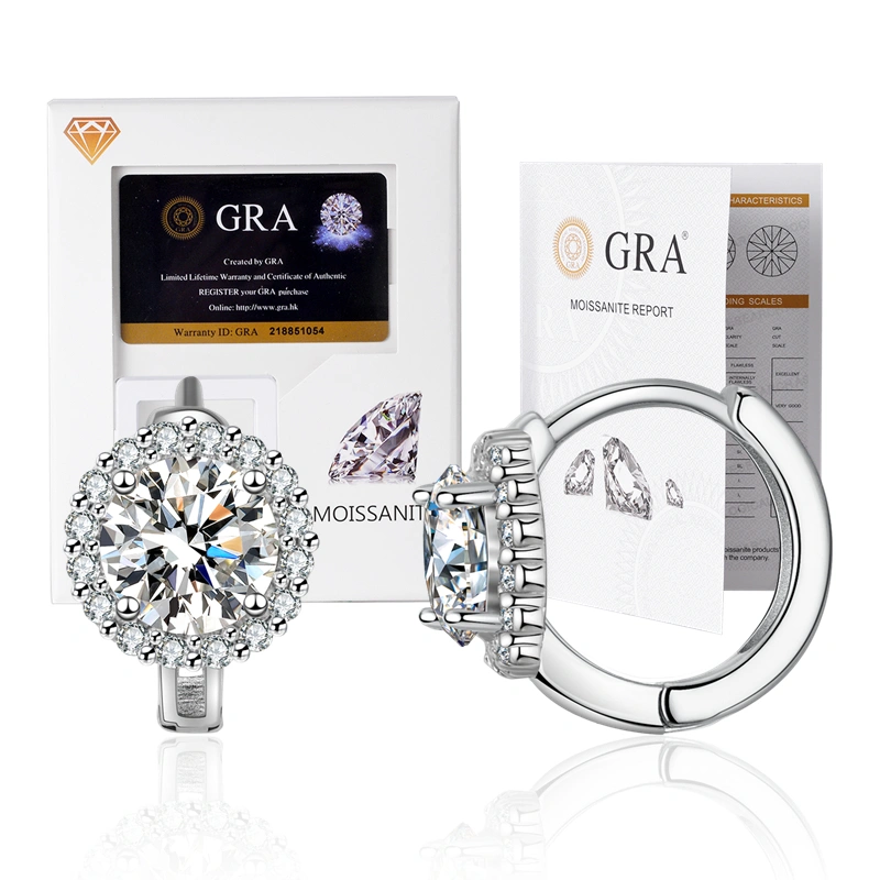 LOVETIA Anting Hoop Moissanite Perak 925 1.0 Ct Sertifikat GRA BTEQ001
