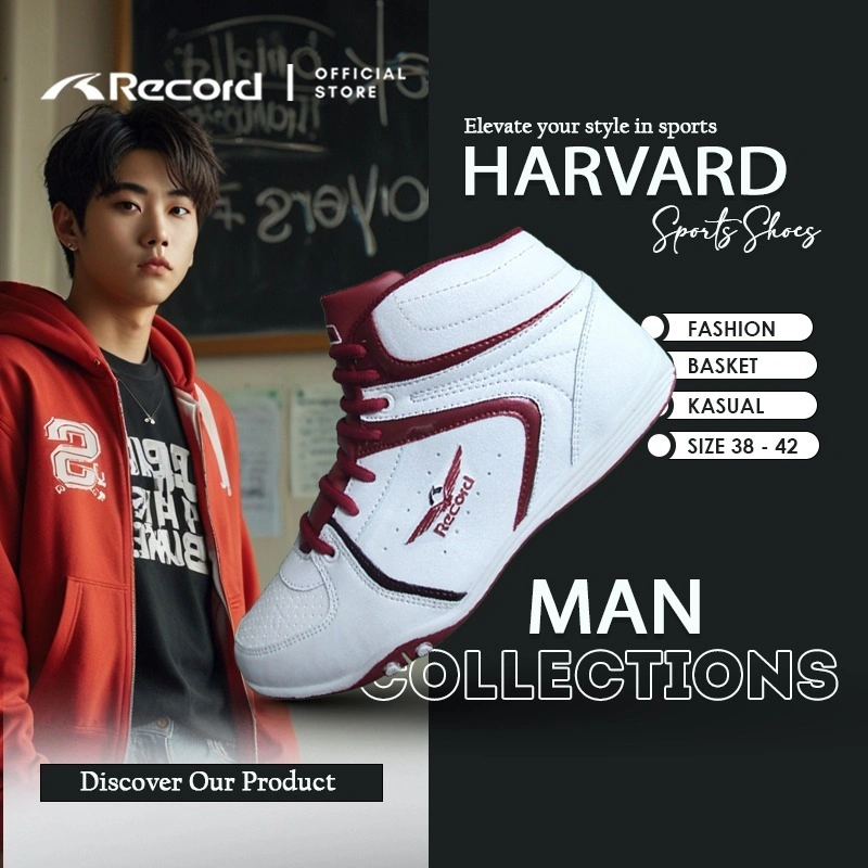 RECORD HARVARD SEPATU ANAK LAKI-LAKI SMP-SMA SEPATU OLAHRAGA BASKET KASUAL FASHION PUTIH TALI 38-42