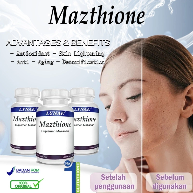Original Mazthione Glutathione whitening Suplemen pemutih badan isi 15 30 kapsul - BPOM