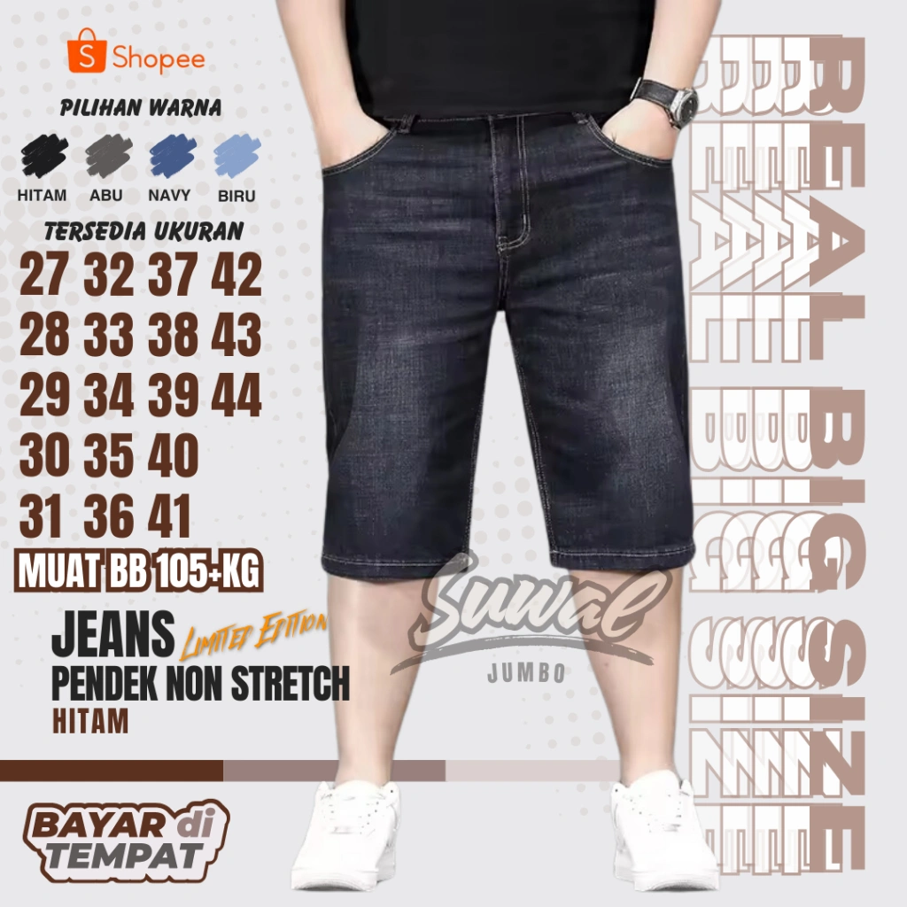 Celana Jeans Pendek Jumbo Reguler Pria Original Premium Big Size 39-44