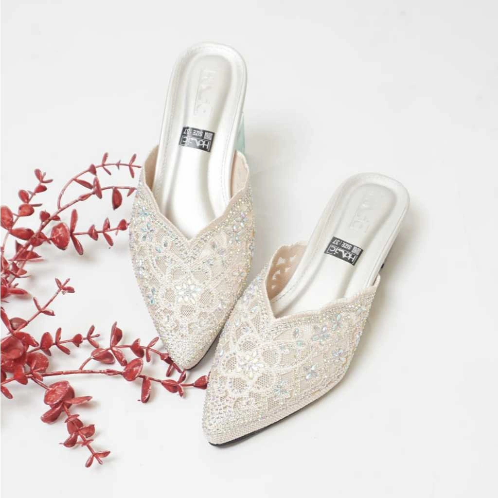 Holic Heels Pesta Tanisa 02 Hak Kaca 3cm Heels Slip On Gliter Import Premium