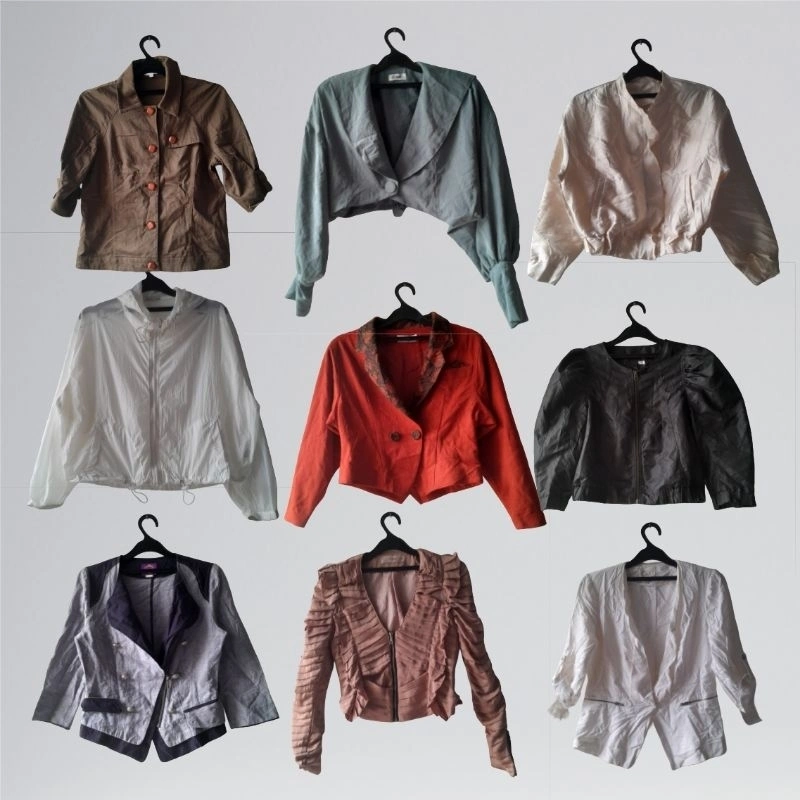 Croptop Crop Top Korean Style Korea Wanita Oversize Jumbo Pink Croope Resleting Lengan Panjang Gaya