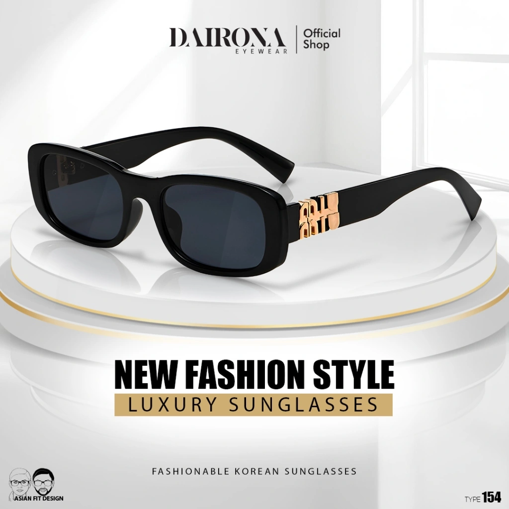 Dairona Eyewear Kacamata Hitam Model Kotak Gaya Korea Sunglasses Anti Silau UV400 Fashion Pria Wanita Material PC 154