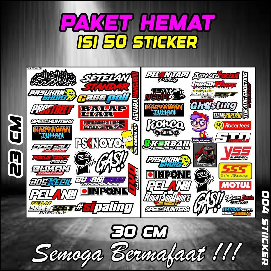 Sticker setiker stiker striping (004 B) sponsor racing Kata-kata gokil Set Pack Terbaru Viral Isi 50 Sticker pcs murah keren untuk Motor  logo helm Hiasan terbaru