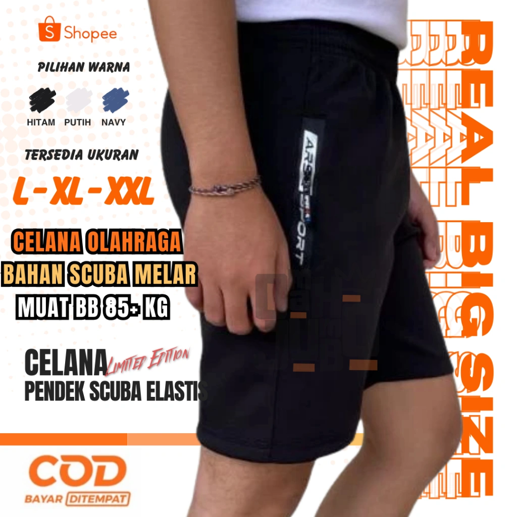 Celana Pendek Scuba Olahraga Saku Resleting Running Gym Jogging Size L-XXL