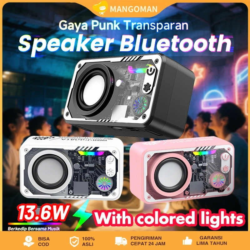 Cyberpunk Bluetooth Speaker Double Subwoofer Music Speaker RGB LED Light Transparent Mecha Speaker V1 Speaker Bluetooth Bass