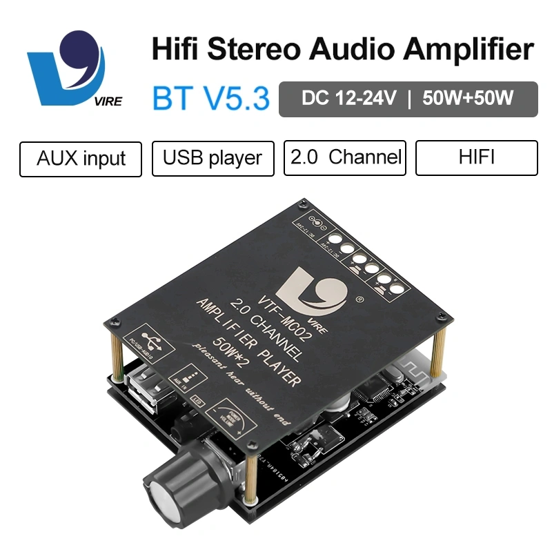 VIRE Dual Channel BluetoothMp3 Amplifier Board Rumah Karaoke 2*50W MC-02
